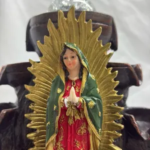 LED Virgin of Guadalupe Water Fountain Electric Tabletop Fountain 12 Inches Tall with Decorative Base and Greenery