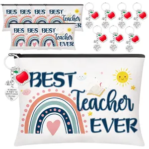 12 Pcs Teacher Appreciation Gifts Set, 6 PCS Makeup Cosmetic Bags with 6PCS Heart-Shaped Keychains with Diamonds,Graduation Gifts for Teacher