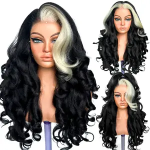 Pre Cut Invisible 13x6 HD Lace Front voluminous Synthetic Glueless Wig Natural Color Orange Ginger Blue Reddish Ombre Blonde Brown synthetic heat resistant fiber wavy curly