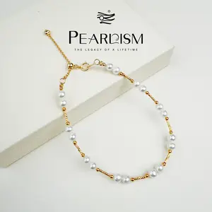PEARLISM Simple design white bead pearl bracelet.Handmade jewelry.Gift for girls.｜Golden/Sliver Chain（4-5mm）-JFDB020