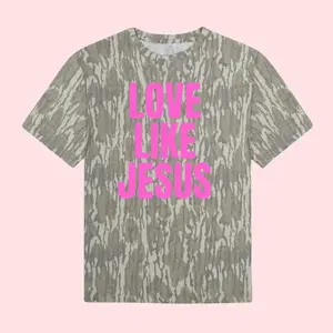 Mossy Oak Love Like Jesus Camo T Shirt - Christian Faith Graphic Tee, Pink Bottomland Camo Shirt, Unisex Outdoor Tee, Soft Breathable Cotton, Vintage Streetwear, Gift For Her Him