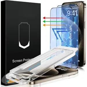 Anti-Blue Light for  15 Pro Screen Protector - Unbreak-Glass Easy to Install Full Coverage Case Friendly Scratch Resistance 9H Tempered Glass Screen Protector for  15 Pro, 2 Pack