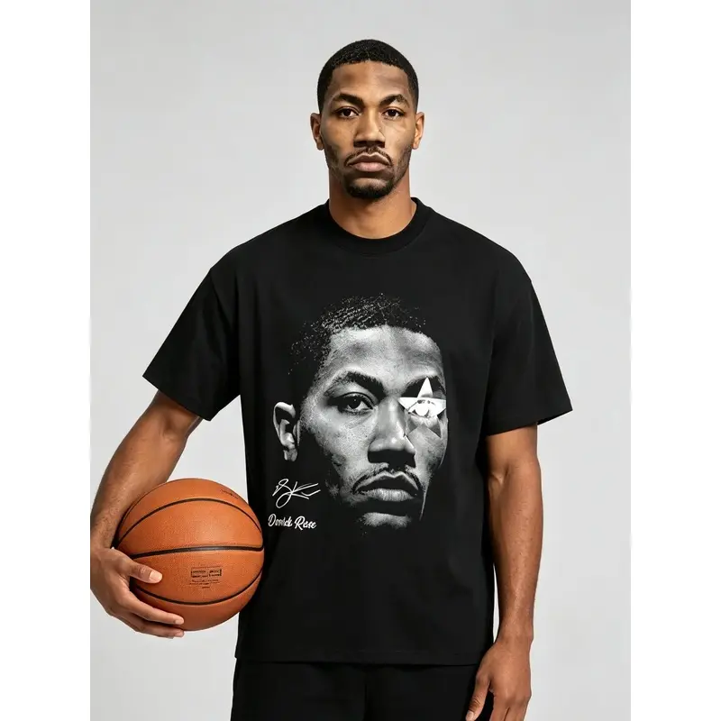 Unisex Derrick Rose Basketball Graphic Tee Black Shirt Y2K Streetwear