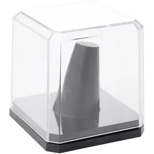 Pioneer Plastics 020CB-UV Clear Acrylic Ring Finger Display Case with Black Base (UV Resistant), 2.25" W x 2.25" D x 2.5" H