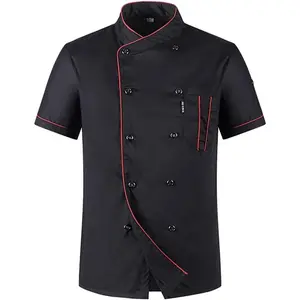 Men's Chef Coat Uniform Short Sleeve Cook Jacket Restaurant Kitchen Work Breathable Clothes