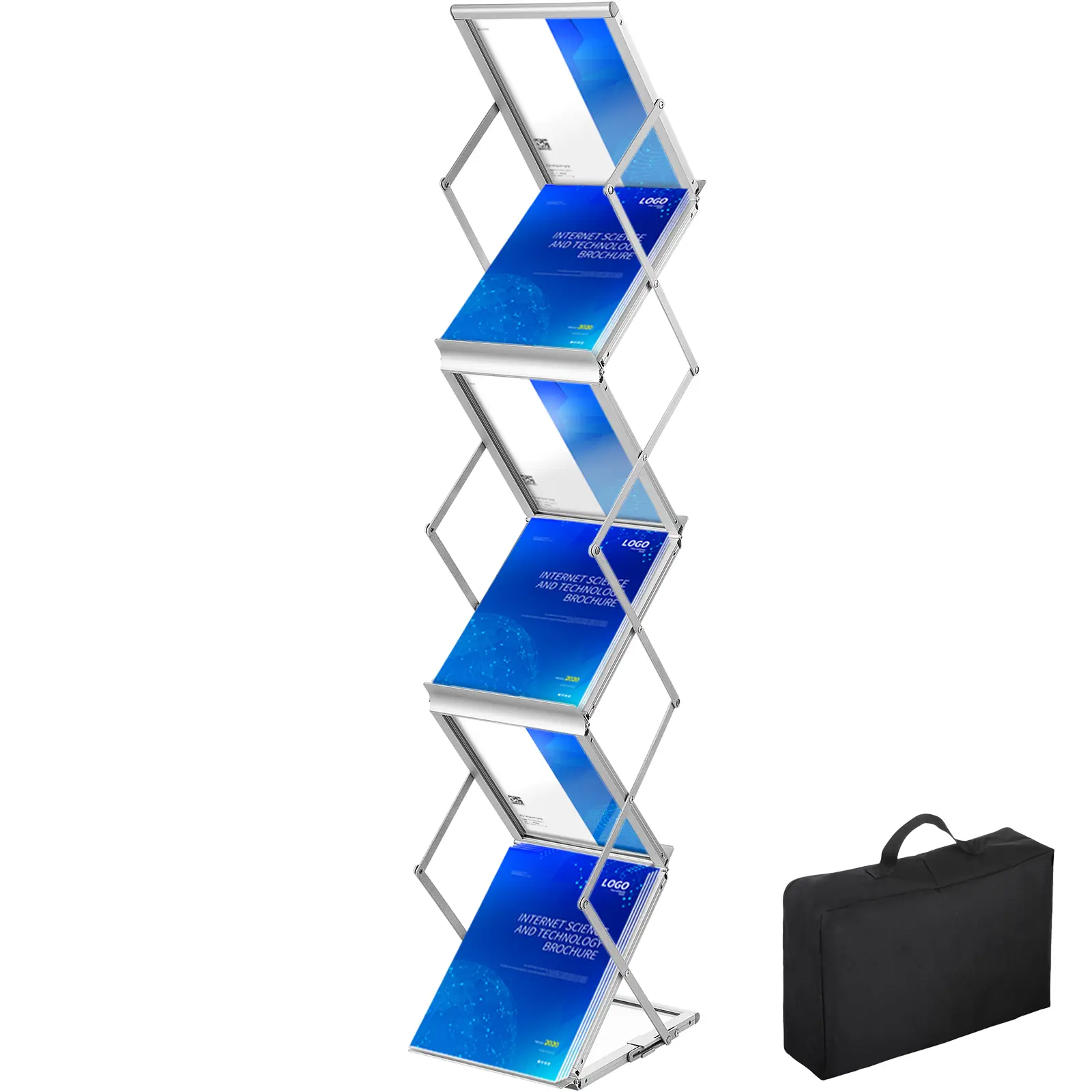 【Summerfinds】VEVOR Foldable Magazine Display Rack 6 Pockets Pop-Up Brochure Display StandDouble-Sided Display Catalog Literature Holder StandPortable with Carrying Bag for Office Trade Show Exhibitions