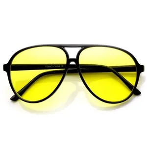Retro 1980's Fashion Plastic Aviator Yellow Driving Lens Sunglasses 8805