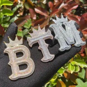 Crown Letters Alphabets Chain Pendant Name Custom Initials Letter Cubic Zirconia Jewelry Men Women Hip Hop Daily Wear Decor(Sheet)