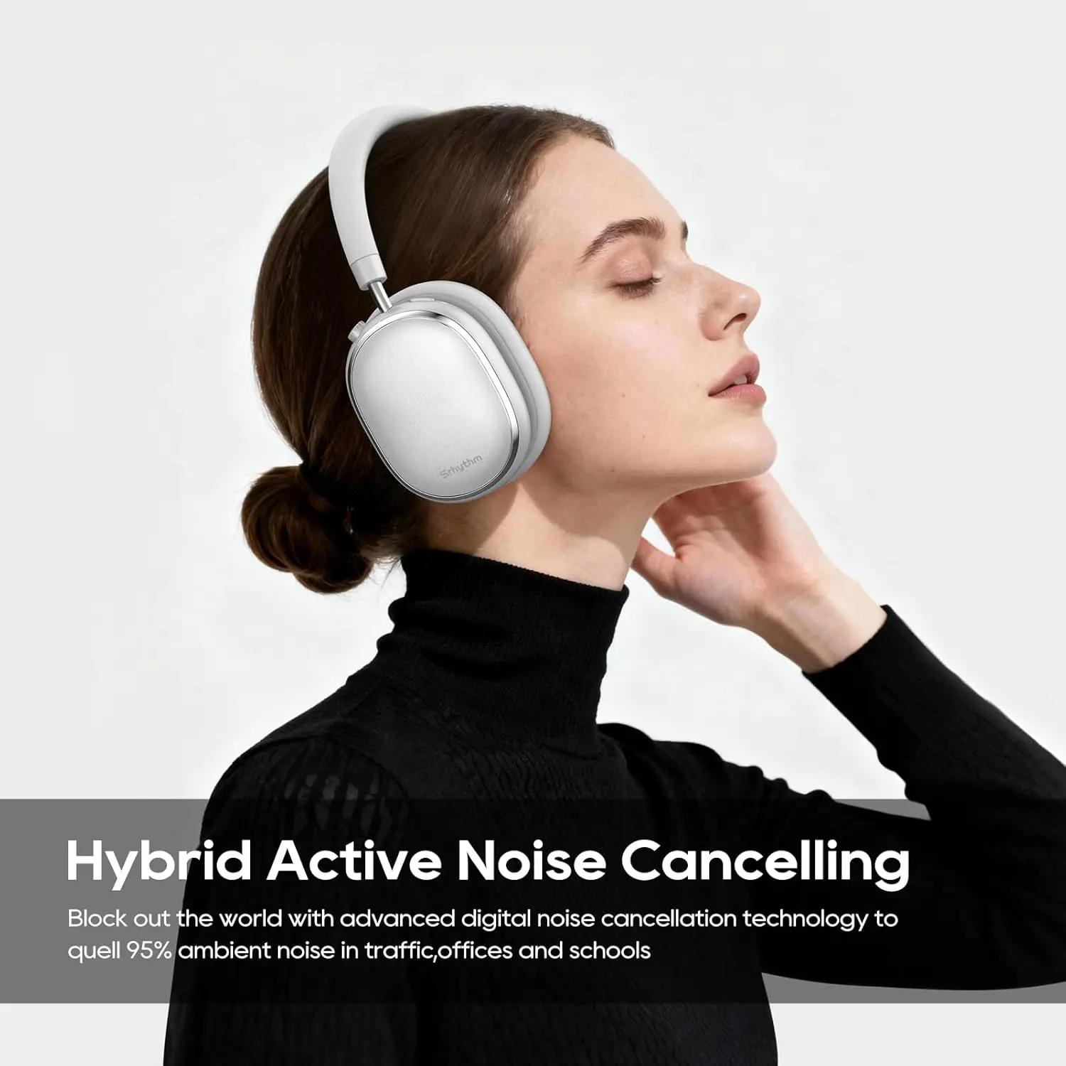 #10 Silver NC95 Attive Noise Cancelling Wireless Bluetooth Headphone,Custom EQ,Over-Ear,Foldable,Iphone / Android,Wired Charging,Hifi Audio