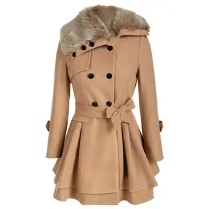 Women's Fashion Faux Fur Lapel Double Breasted Thickened Wool Trench Coat Basic Winter Warm Jacket Penny Lane Women Jacket S-2XL New Year