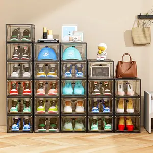 9-Pack Stackable Clear Shoe Storage Boxes - Magnetic Front Doors