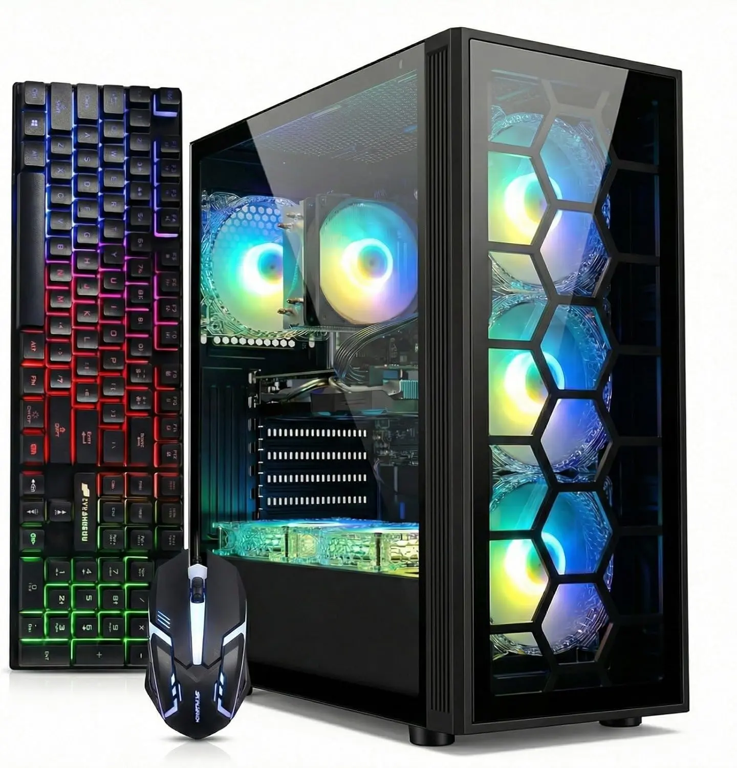 STGAubron Gaming PC Desktop Computer, Intel Core i7 up to 3.9 GHz, GeForce RTX 3050 6G, 16GB RAM, 512G SSD, WiFi 6, BT 5.0, RGB Fan x 6, Windows 11 Home