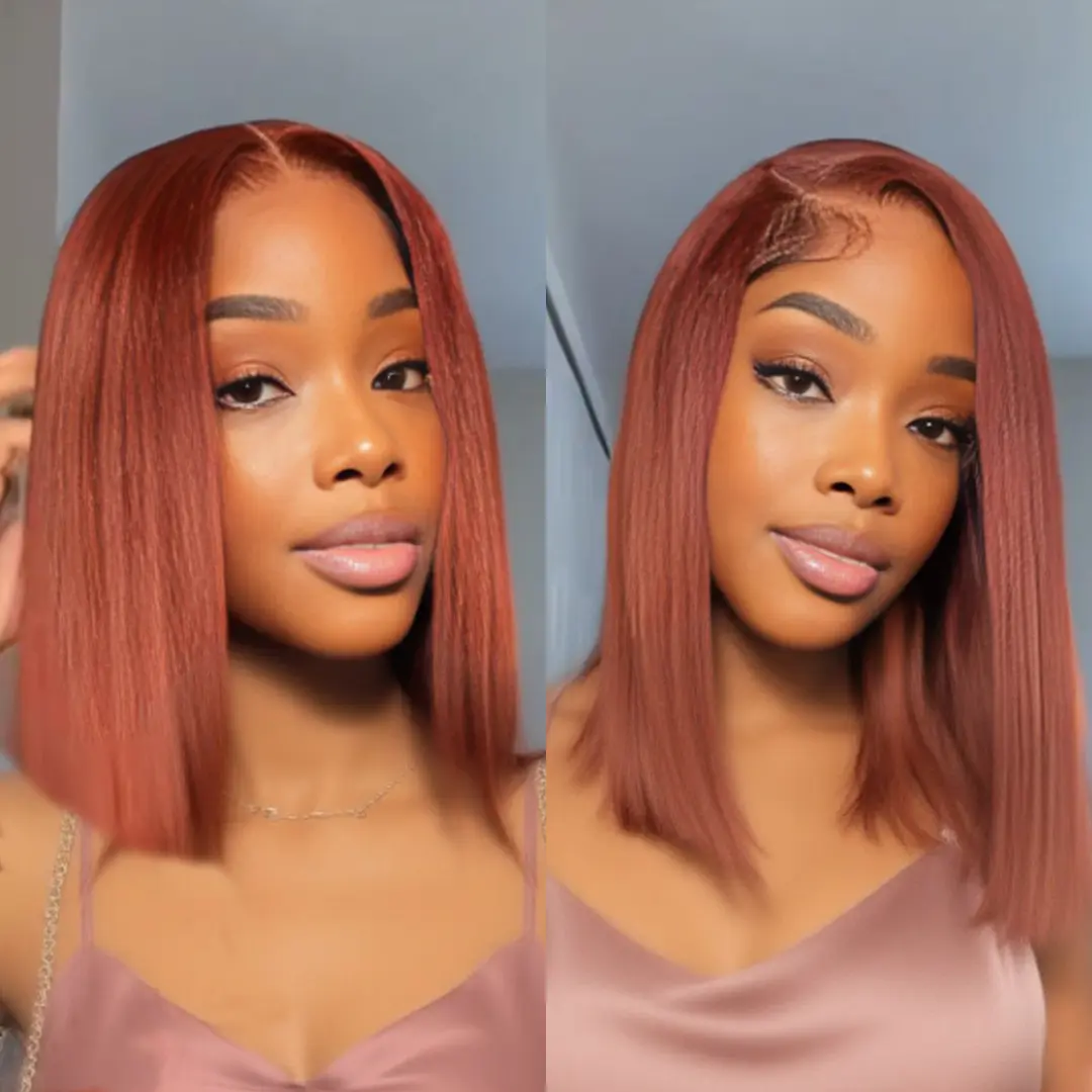 【New】Nadula Reddish Brown Yaki Bob Wig 180% Density Glueless Human Hair Wig for Beginners 7x5 Lace Time Saver Summervibes TikTokShopStockUp