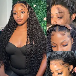 13x4 Deep Wave Lace Front Wigs Human Hair 180% Density Deep Wave Frontal Wigs Human Hair HD Lace Curly Wigs for Women Pre Plucked with Baby Hair Curly Lace Front Wig Human Hair
