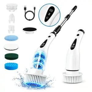 2026 Upgraded Cordless Multifunctional Electric Spin Scrubber with LCD Display,8 Replaceable Brush Heads,3-Speed Settings,Extendable Handle and IPX7 Waterproof Design for Bathroom,Kitchen,Tub&Tile,DealsForYouDays