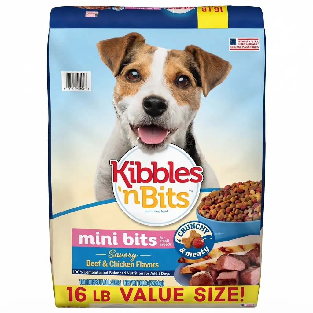 Kibbles n Bits Mini Bits Small Breed Dry Dog Food 16 lb Savory Beef Chicken Flavors Soft Crunchy Kibble For Small Dogs