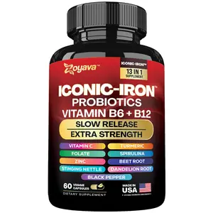 Zoyava Iconic-Iron Supplement - Women's Menstrual Cycle Support -  with Iron, Probiotics, Vitamin B6 + B12 & 10+ Extra Strength Ingredients - 60 Capsules - Made in USA