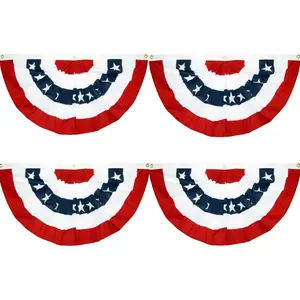 4 Piece American Patriotic Pleated Fan Flags, 3x1.5 Feet Us Flag Bunting, Memorial Day Decoration, Outdoor Banner, Decorative Banner