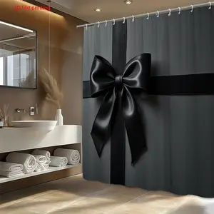 1pc Modern Black Bow on Gray Shower Curtain Elegant Bathroom Window & Tub Curtain with Hooks Suitable for Bathtub Shower Enclosure All-Season Bath Décor  Flat
