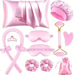 13PCS Heatless Silk Curler Styling Kit, No-Heat Hair Curling Set with Sleeping Mask and Shower Cap for Women and Girls, Soft and Comfortable Beauty Kit for Travel and Home Use, Gentle Overnight Hair Styling Tools for Natural Waves and Daily Hair Care
