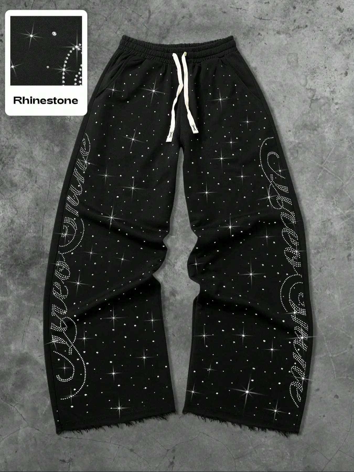 New Trendy Aesthetics Cross Rhinestone Loose Sweatpants, Slant Pocket Design, Comfortable Elastic Waist, Fashion Casual Wear, Unisex Bottoms Piece, Casual Comfy Trousers