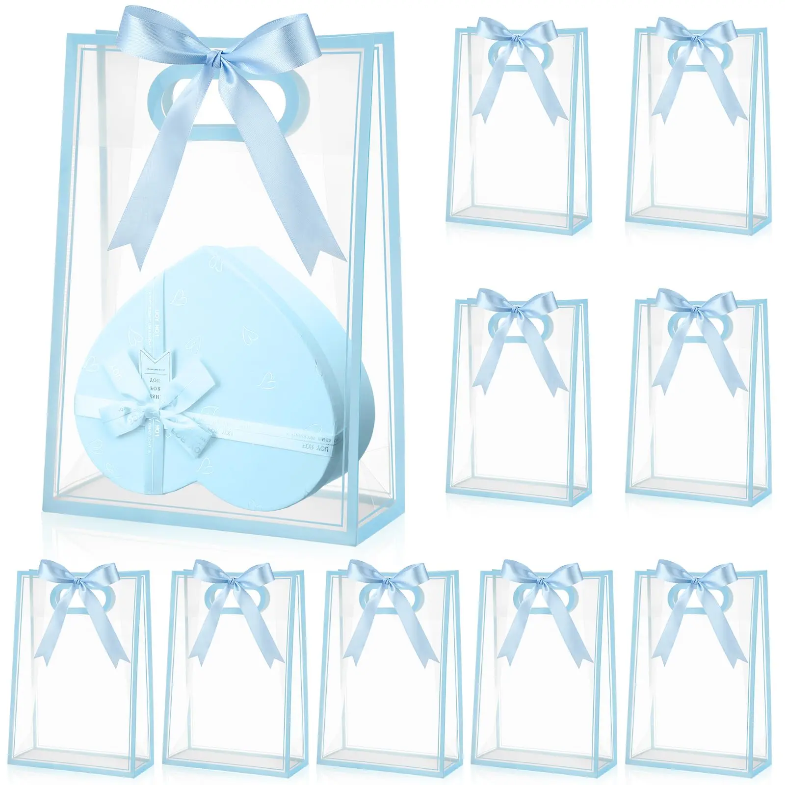 12/24 Pcs Wedding Clear Gift Bag with Ribbon Transparent Gift Bag Back to School Gift Bag Reusable Gift Wrap Tote Waterproof Present Individual Packaging Bag for Women Girl Mother Teacher Wedding Bridal Birthday Baby Shower Summer Christmas Party