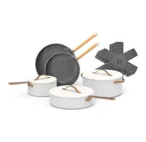 Beautiful 12pc Ceramic Non-Stick Cookware Set, White Icing by Drew Barrymore