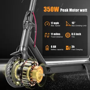 Mini E-Scooter with 8.5 Inch Solid Tires 350W Peak Power 36V 6Ah Battery 17mph Fast Charging 11 Miles Range ideal for Daily Commutes