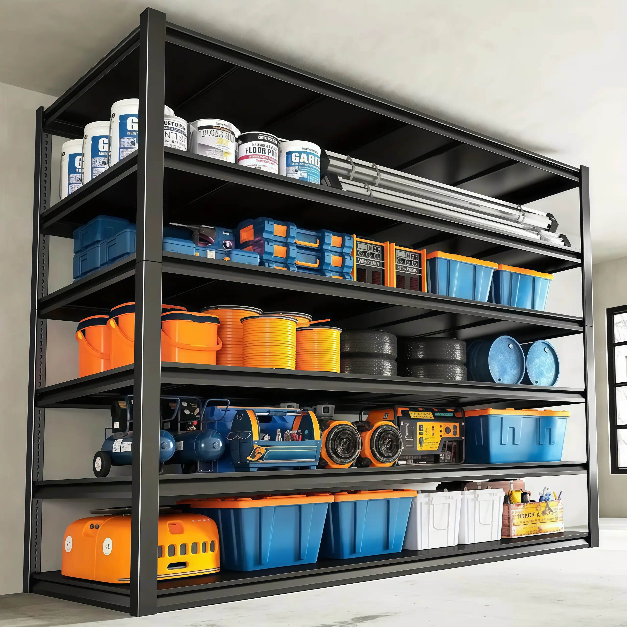 6-Tier Extra-Wide Adjustable Heavy-Duty Metal Shelving Unit, Suitable for Multi-Purpose Vertical Storage in Warehouses, Basements, and Garages Strong Shelves Organiser Racks Paint standingshelves
