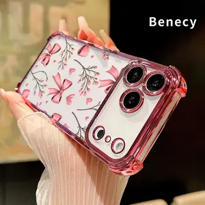 Transparent Full Coverage Phone Case for iPhone 17 Pro Max/17 Pro, 16, 15 Plus, 14, 13, 12, 11, Air - Bow & Bloom Pattern, 4-Corner Anti-Drop Shockproof Casing for Smartphone, Cellphone, Handheld Device Protection, Protective, Fits Iphone