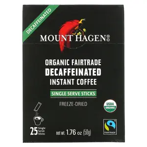 Mount Hagen Organic Fairtrade Instant Coffee, Decaffeinated, 25 Single Serve Sticks, 1.76 oz (50 g)