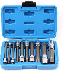 10Pcs XZN Triple Square Socket Kit Spline Socket Bit Set Long Drive Metric Bits