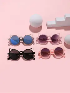 4 Pairs Cute Cat Ear Kitty Sunglasses for Boys & Girls, Children, Candy Colors, UV Protection, Lightweight PC Frame, Perfect for All Seasons