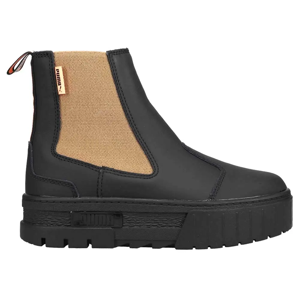 PUMA Womens Mayze Round Toe Platform Chelsea Casual Boots Ankle Low Heel 1-2" - Black