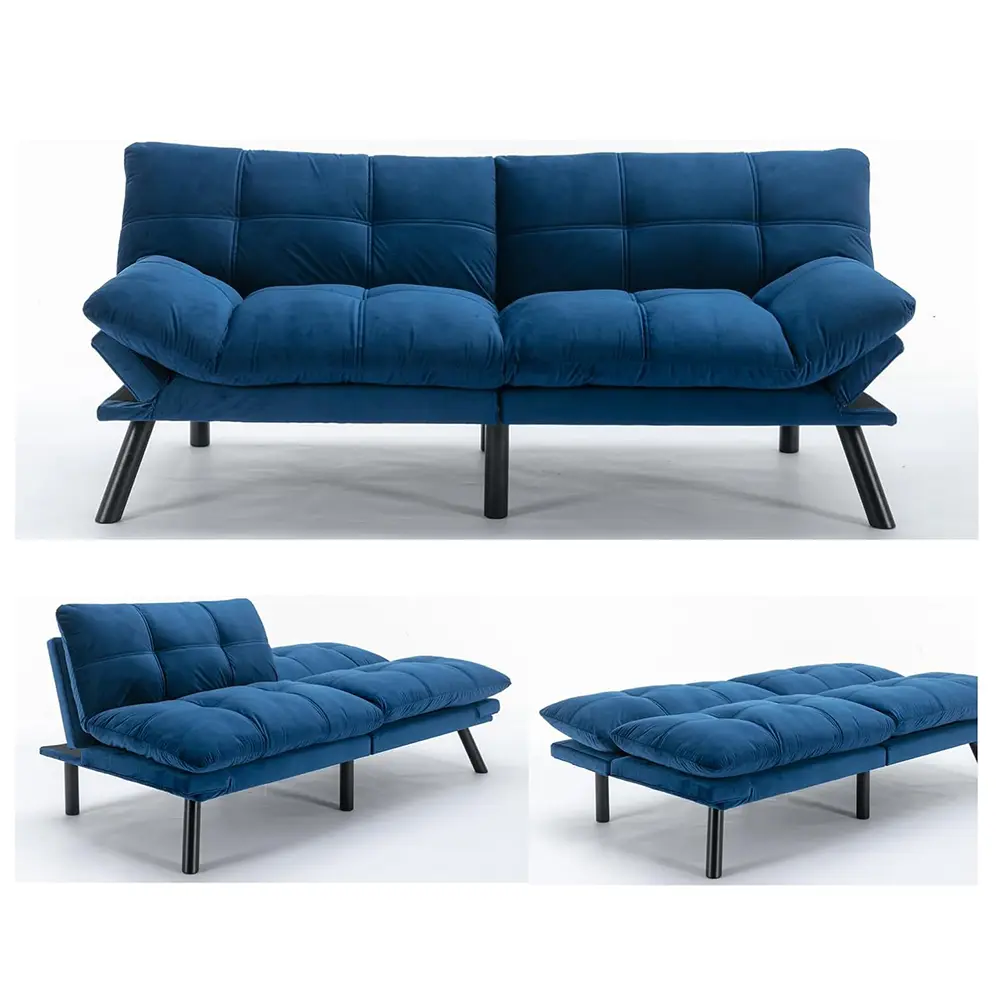 Velvet Upholstered Convertible Futon Couch - 71" Comfy Sleeper Sofa Bed with Adjustable Backrest, Living Room Furniture for Compact Living Rooms & Apartments, Comfy Couch