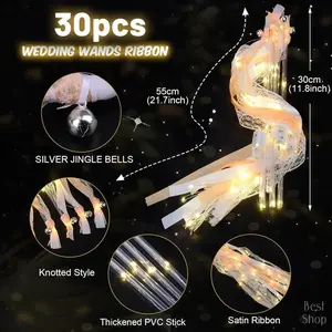 30PCS Magical LED Wedding Wands, Durable Reusable Festive Decorations with Sparkly Tinsel & Bright LED Lights, Christmas Halloween Gifts for Weddings, Graduation