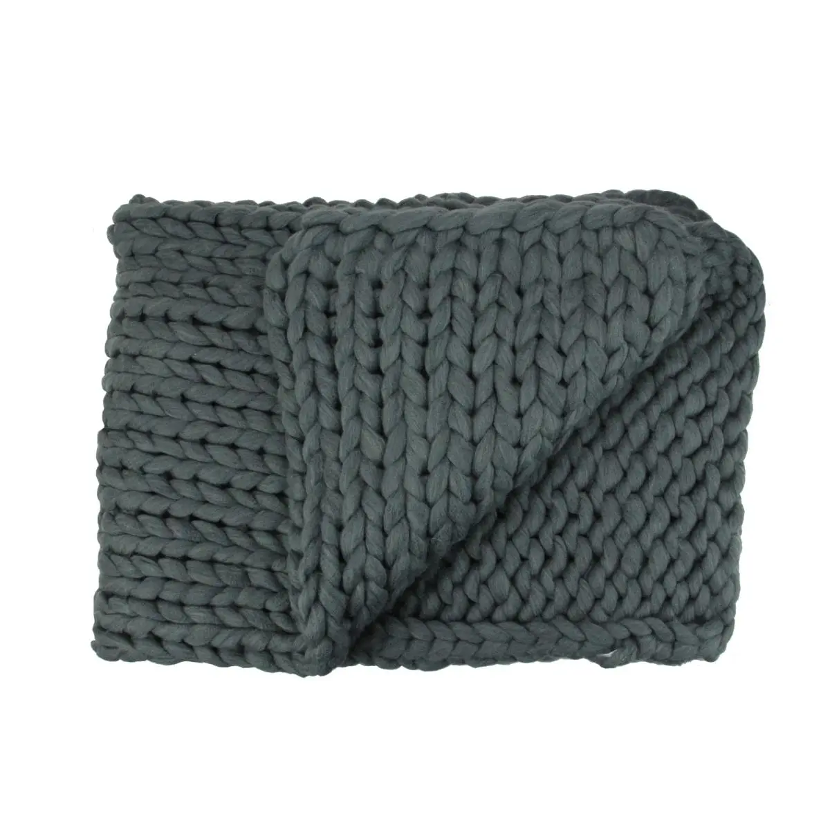 212 MAIN Smokey Gray Cable Knit Chunky Acrylic Fiber Throw Blanket - 60x50 in, Cozy Warm, Plush Textured Bedding Linen