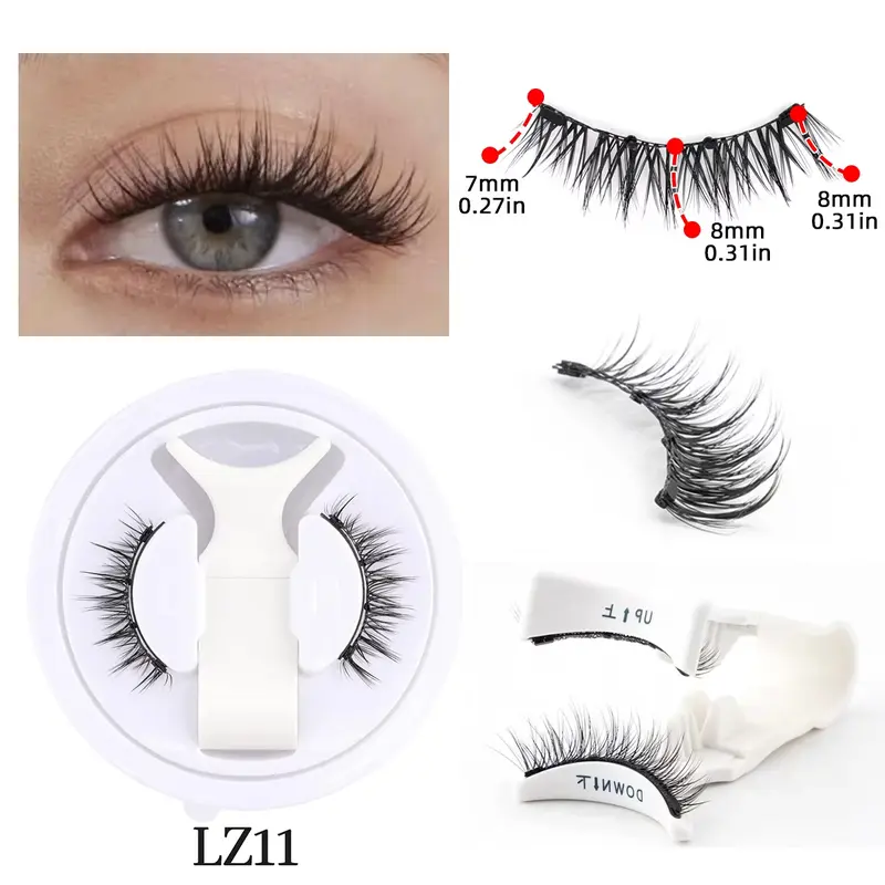 LZ11 Hot 1 Pair Magnetic Eyelashes Handmade Fluffy Faux Mink Lashes Reusable Natural False Eyelashes with 7mm & 8mm Length and Magnetic Tweezers Set Makeup