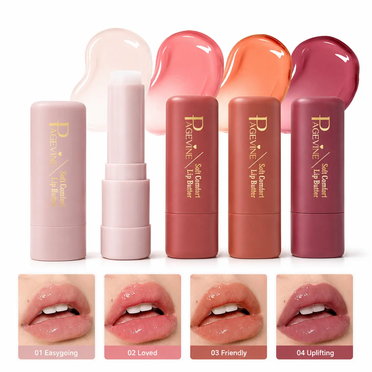 Soft Comfort Lip Butter Balm, Tinted Moisturizing Lip Stick with Glossy Finish, Smooth Lightweight Formula, 4 Shades Lip Care Makeup for Women.