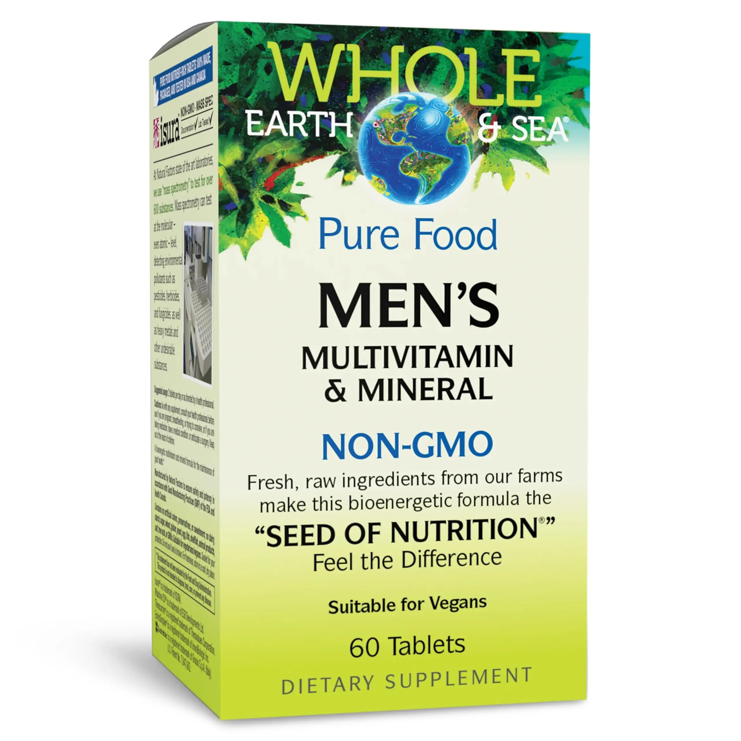 Natural Factors Whole Earth & Sea Men's Vegetarian Organic Multivitamin-Mineral Supplement with Plant-Based Calcium, Magnesium for Wellness Support, Dietary, Supplement Stack, D Vitamins Supplements, All-In-One Vitamins Supplements