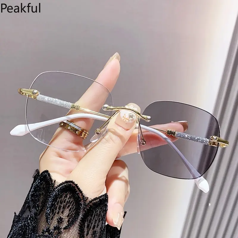 Stylish Rimless Photochromic Non-Prescription Glasses — Women's Anti-Blue Light Computer Eyewear Stylish Rimless Photochromic Non-Prescription Glasses — Women's Anti-Blue Light Computer Eyewear