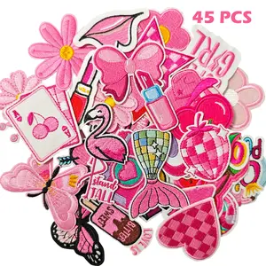45PCS Bulk Patches Queen Iron on Embroidered Patch Lightning Applique Pink Ace Iron on Badge for Personaliztion on Hats, Clothes, Bags etc
