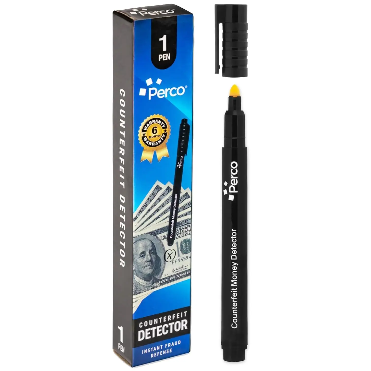 Perco Counterfeit Money Detector Pen (1-20 Pack) - Easy-to-Use, Reliable Universal Currency Checker with Fast Detection, Commercial Fraud Prevention Tool for Office Stationery & Computers Needs