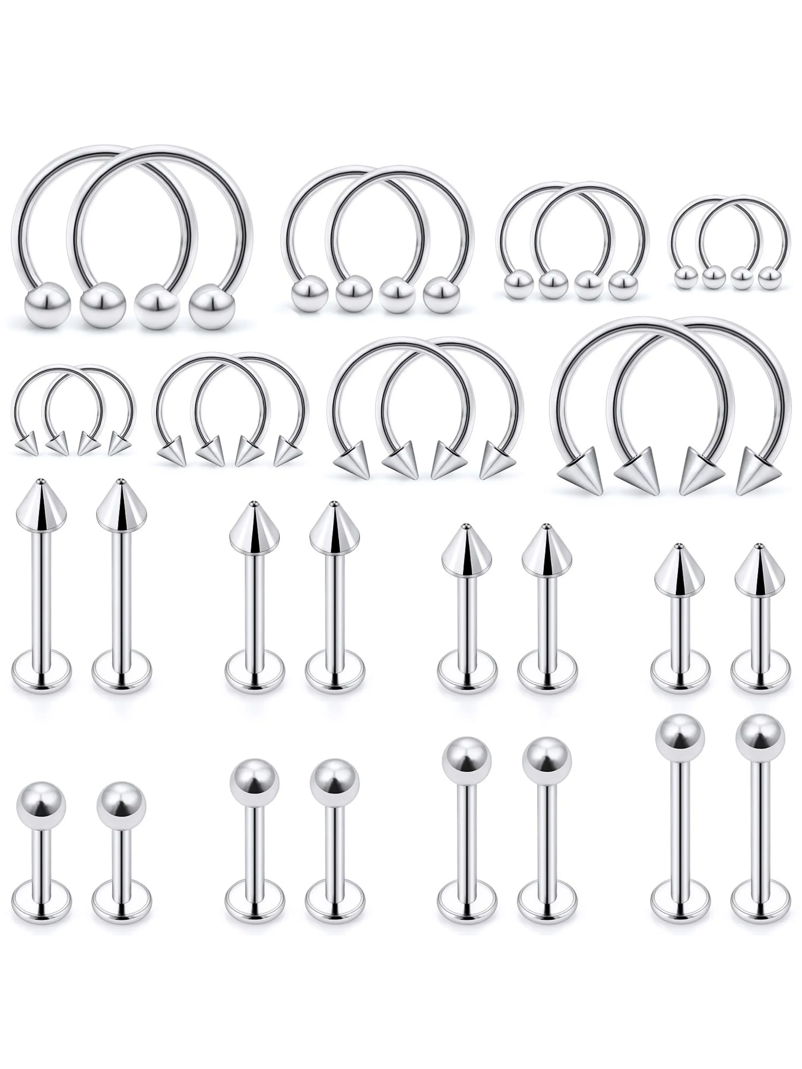 32pcs Lip Rings Set, Labret Monroe Lip Barbell, Snake Bite Piercing Jewelry, 16g Helix Earring, Daith Tragus Cartilage Studs, Lips Piercing, Lip And Cartilage Piercings, Body Jewelry, Body Piercing Kit