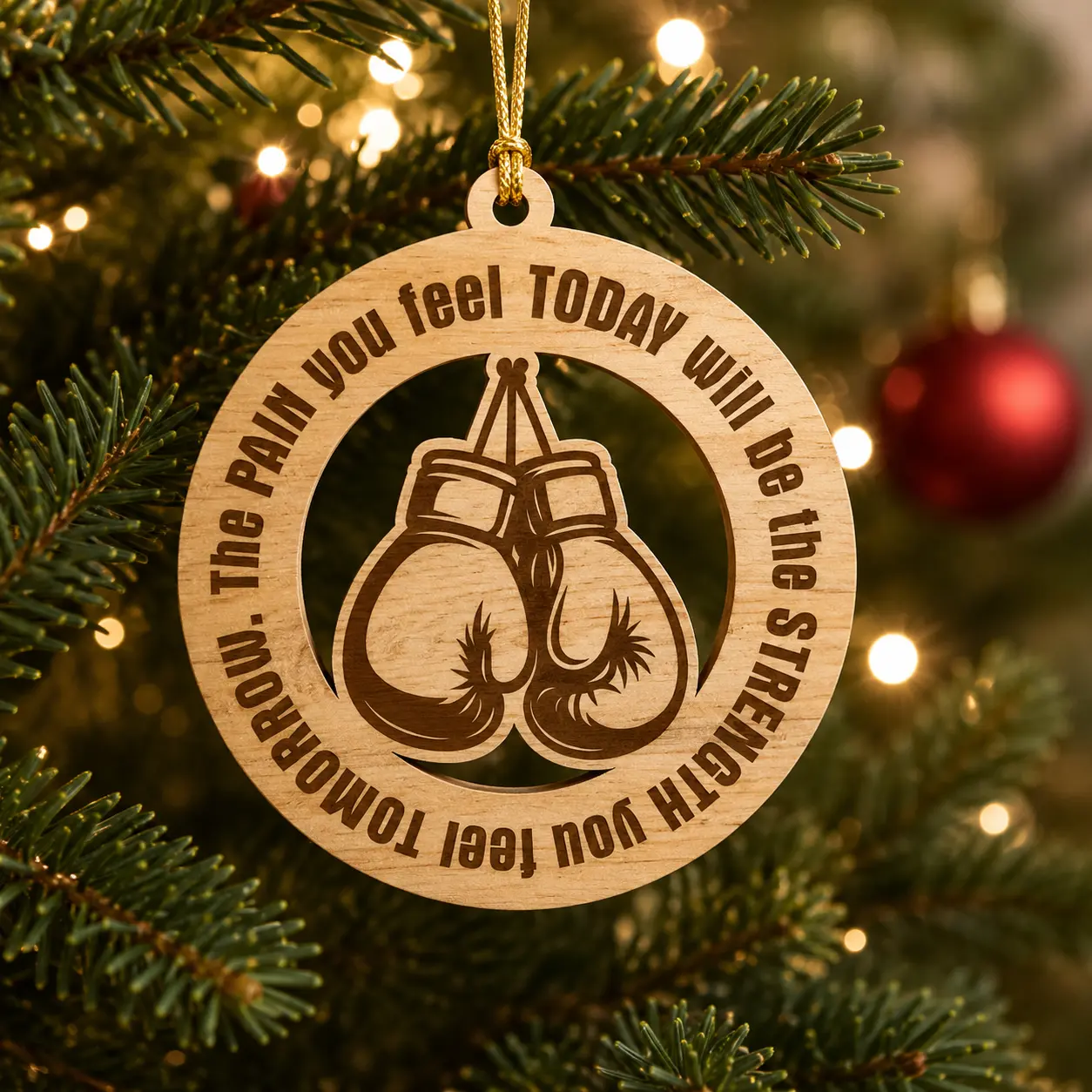 Motivational Boxing Fighter Ornament – Laser Engraved Wooden Keepsake