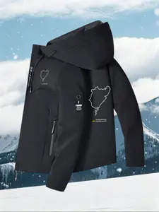 New Fall Winter Nurburgring Raceway Print Windproof Hooded Jacket, Men's Outdoor Hiking Coat, Casual Slim-Fit All-Season Outerwear