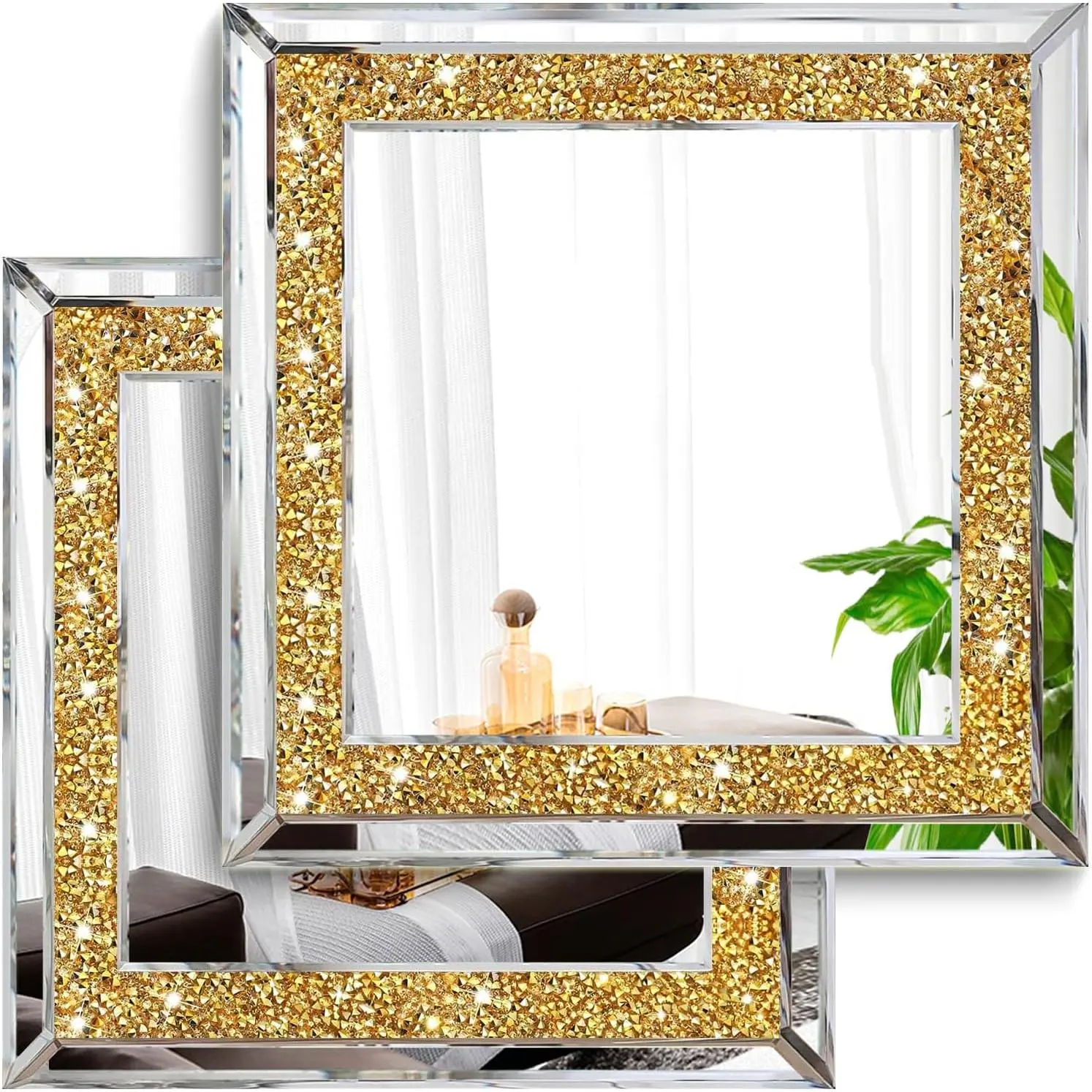 2 count Wall Mirrors, Crush  Wall Decor,  Color Decorative Mirrors for Living Room, Bedroom, Bathroom. (12'x12')