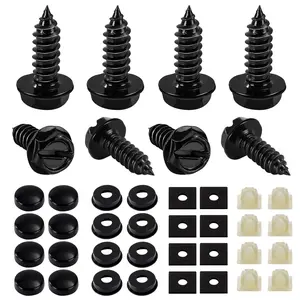 Car License Plate Screw Kit, Car License Plate Screw Kit with Screw Cover, Screw Insert Fixers and Foam Pad, Universal Car Accessories
