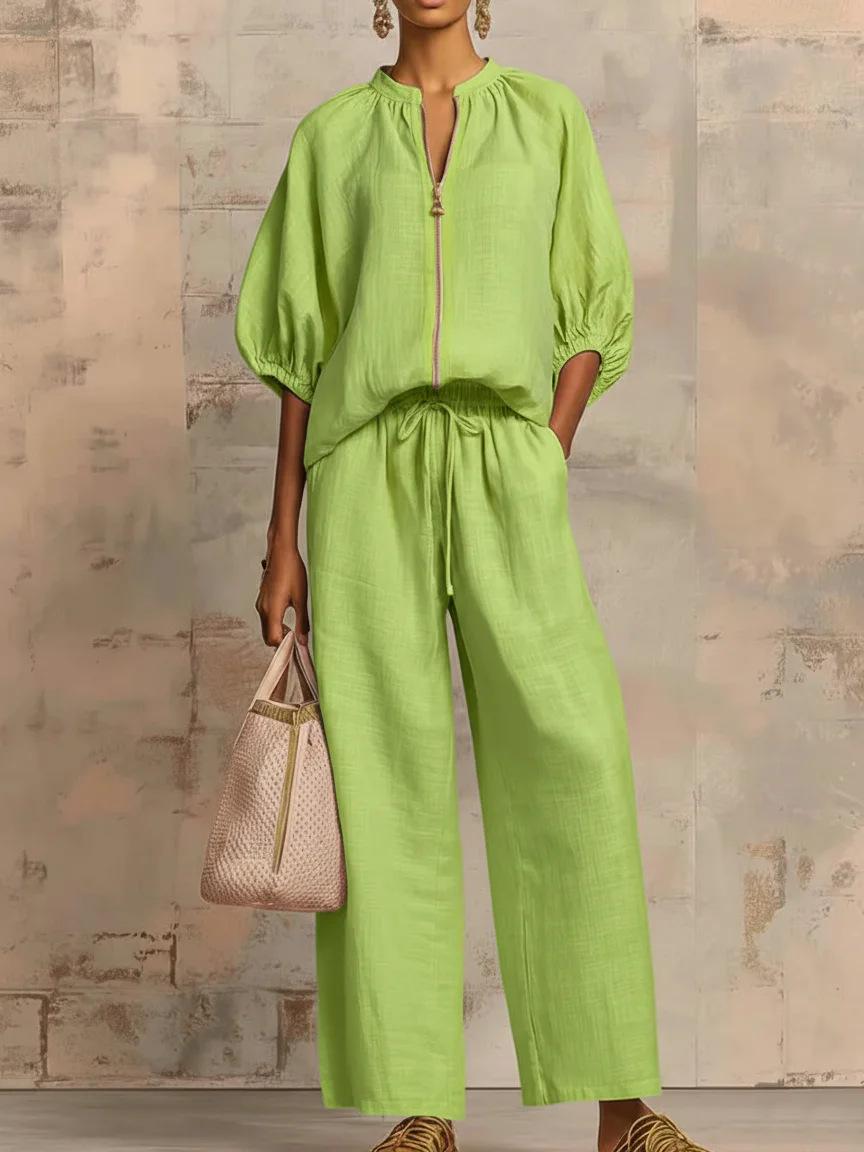 Women's Matching Lounge Set Quarter Zip Pullover Top Loose Wide Leg Pants 2 Piece Sweatsuit Casual Outfit Women's Matching Lounge Set Quarter Zip Pullover Top Loose Wide Leg Pants 2 Piece Sweatsuit Casual Outfit