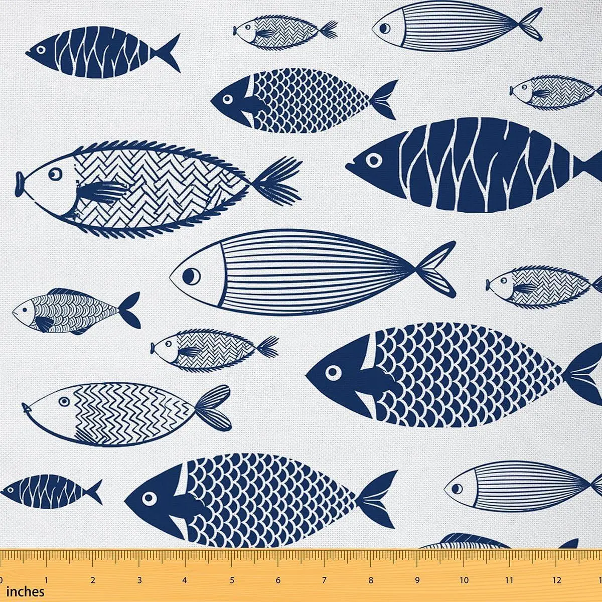 Cartoon Fish Fabric Hand Drawn Sea Animals Women Sewing Fabric Marine Life DIY Fabrics Soft Flannel Polyester No Stretch Home White Blue Crafting Supplies Fabrics